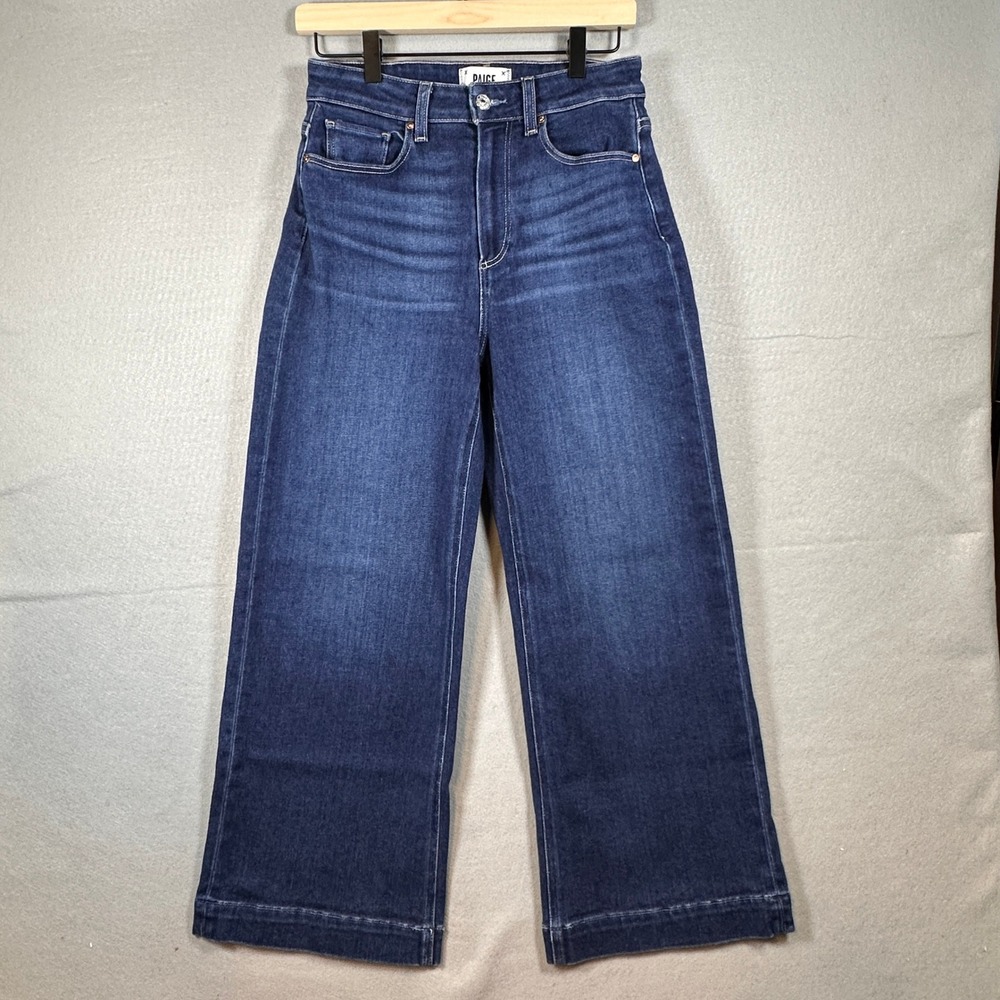 PAIGE Anessa High Rise Wide Leg Cropped Jeans Dark Wash Blue Y2K Denim Size 28